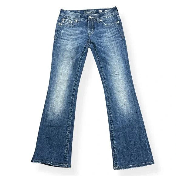 Miss Me Jeans Womens 27 Blue Bootcut Embroidered Stars Stripe Pockets Rhinestone - Picture 2 of 16